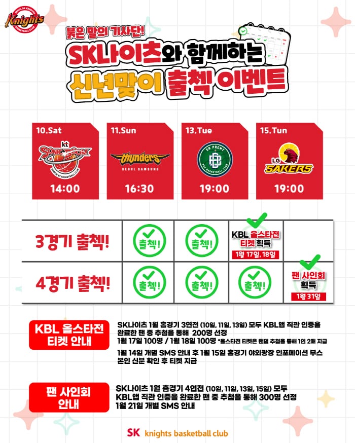 서울 SK나이츠, 1월 홈 경기에서 팬 스킨십 이벤트 실시